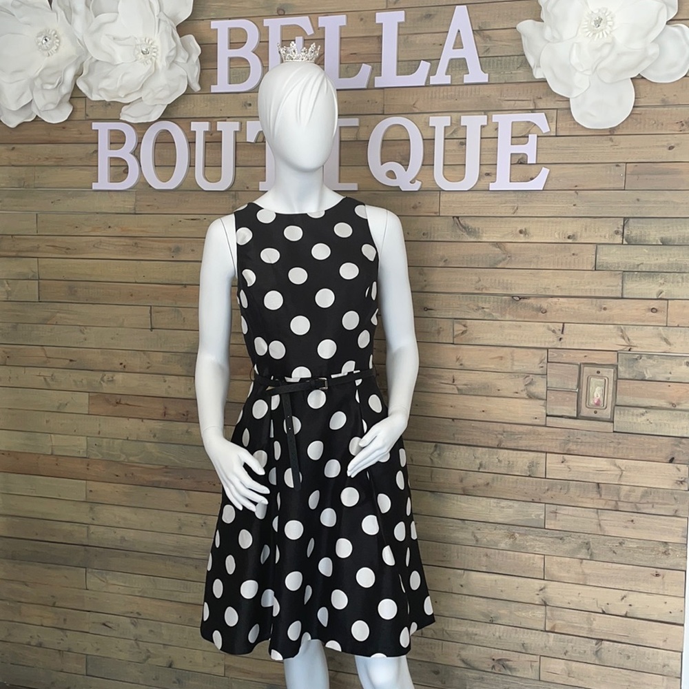 Chelsea Rose Black White Polka Dots Pockets Size10